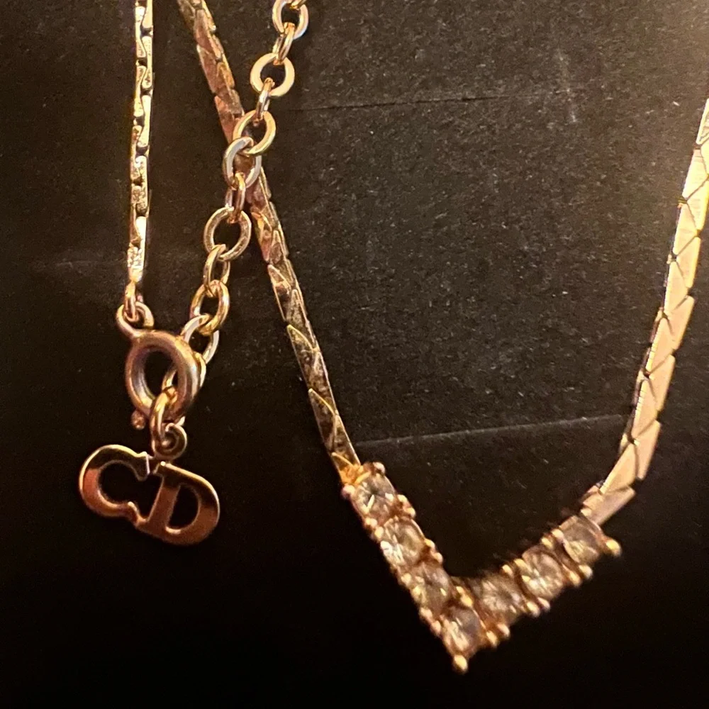 Vintage Christian Doir V-Shape Rhinestone Necklace - Picture 3 of 3